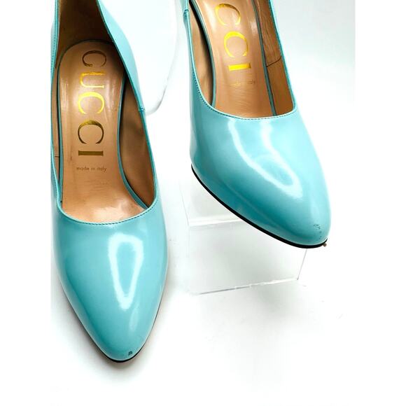 GUCCI GLOSSED-LEATHER PUMPS 110MM ELAISA LEATHER PUMPS IN Mint Green 39.5 - Picture 15 of 16